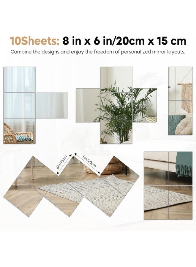 اسرلي وايت 10 قطع من ألواح المرايا المرنة، بلاط مرايا بلاستيكي مزخرف ذاتي اللصق، ملصقات مرايا غير زجاجية - Image 2